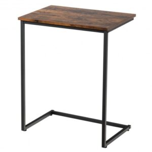 C-shaped Industrial End Table with Metal Frame - Color: Rustic Brown