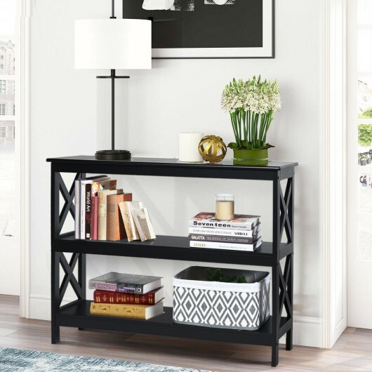 3-Tier Console X-Design Sofa Side Accent Table-Black - Color: Black - Image 3