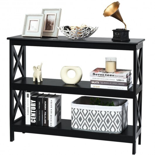 3-Tier Console X-Design Sofa Side Accent Table-Black - Color: Black - Image 6
