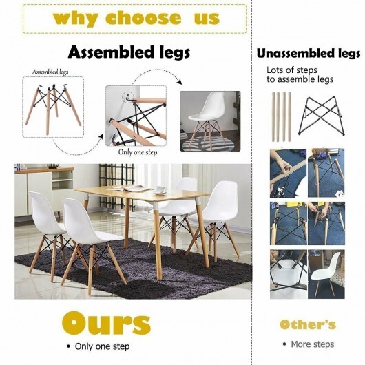 Set of 2 Mid-Century Modern DSW Dining Side Chair-White - Color: White - Image 4