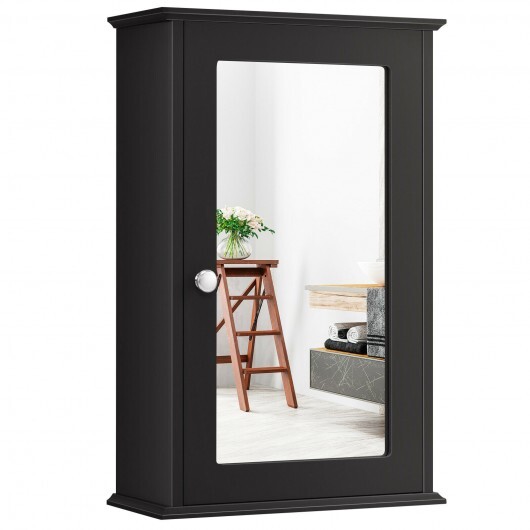 Bathroom Wall Cabinet with Single Mirror Door-Brown - Color: Brown