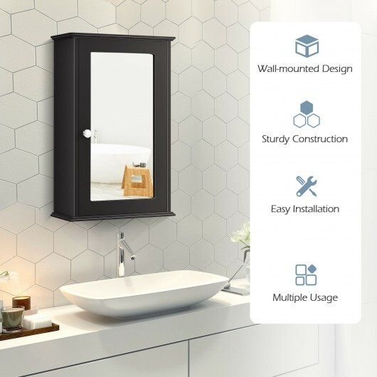 Bathroom Wall Cabinet with Single Mirror Door-Brown - Color: Brown - Image 3