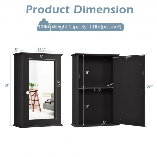 Bathroom Wall Cabinet with Single Mirror Door-Brown - Color: Brown - Image 4