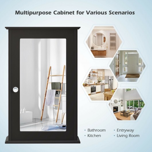 Bathroom Wall Cabinet with Single Mirror Door-Brown - Color: Brown - Image 5