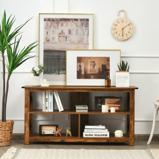 3 Tier Wood TV Stand for 55-Inch with Open Shelves and X-Shaped Frame-Brown - Color: Brown - Image 2