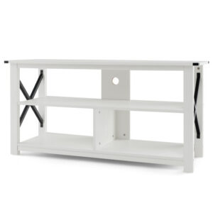 3 Tier Wood TV Stand for 55-Inch with Open Shelves and X-Shaped Frame-White - Color: White