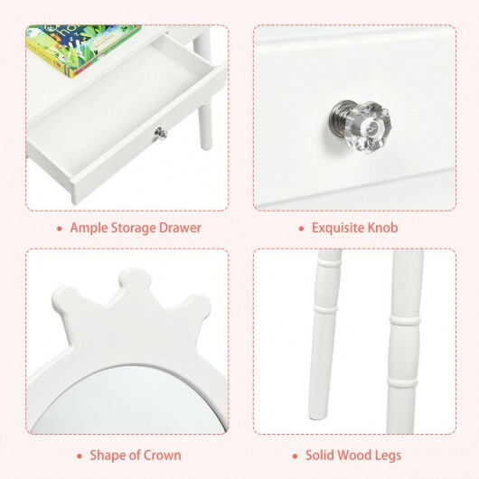 Kids Vanity Makeup Table & Chair Set Make Up Stool-White - Color: White - Image 3