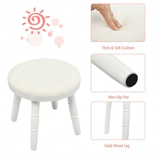 Kids Vanity Makeup Table & Chair Set Make Up Stool-White - Color: White - Image 4