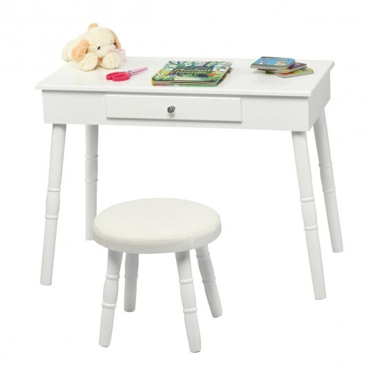Kids Vanity Makeup Table & Chair Set Make Up Stool-White - Color: White - Image 5