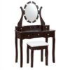 10 Dimmable Lights Vanity Table Set with Lighted Mirror and Cushioned Stool-Coffee - Color: Brown