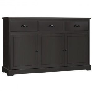 3 Drawers Sideboard Buffet Storage with Adjustable Shelves-Brown - Color: Brown