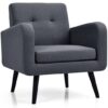 Modern Upholstered Comfy Accent Chair Single Sofa with Rubber Wood Legs-Gray - Color: Gray
