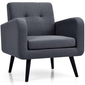 Modern Upholstered Comfy Accent Chair Single Sofa with Rubber Wood Legs-Gray - Color: Gray