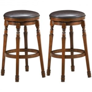 Set of 2 29-Inch Swivel Leather Padded Dining Bar Stools - Color: Walnut - Size: 29 inches