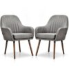 Set of 2 Fabric Upholstered Accent Chairs with Wooden Legs-Gray - Color: Gray