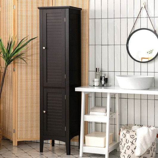 Freestanding Bathroom Storage Cabinet for Kitchen and Living Room-Coffee - Color: Brown - Image 2