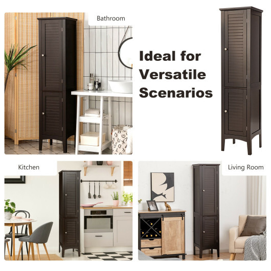 Freestanding Bathroom Storage Cabinet for Kitchen and Living Room-Coffee - Color: Brown - Image 3