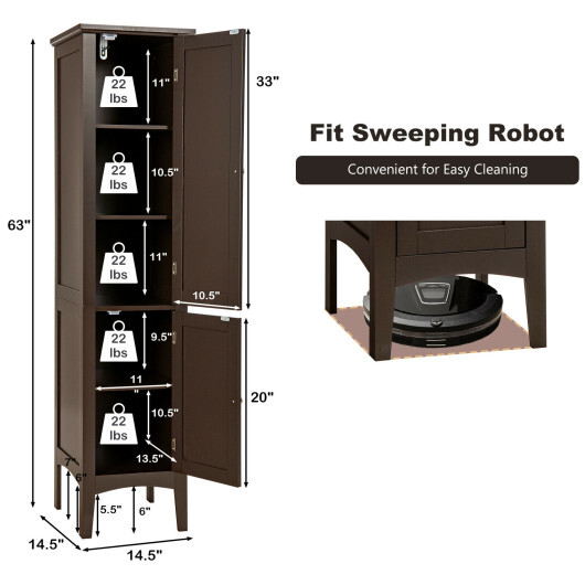 Freestanding Bathroom Storage Cabinet for Kitchen and Living Room-Coffee - Color: Brown - Image 4