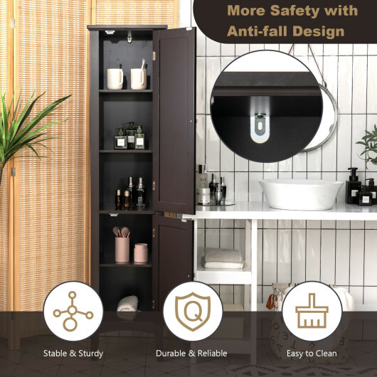 Freestanding Bathroom Storage Cabinet for Kitchen and Living Room-Coffee - Color: Brown - Image 5