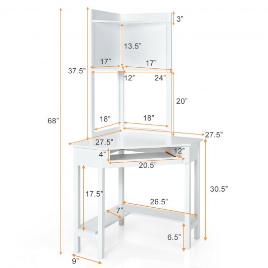Corner Computer Desk with Hutch and Storage Shelves-White - Color: White - Image 4