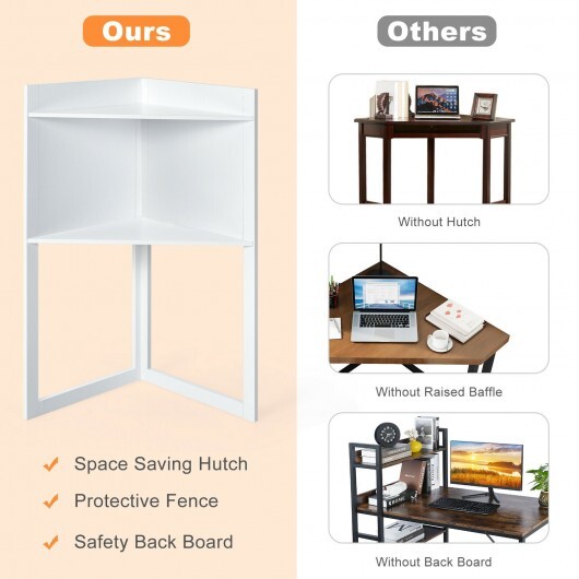 Corner Computer Desk with Hutch and Storage Shelves-White - Color: White - Image 5