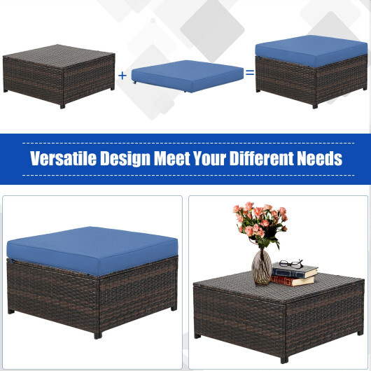 5 Pieces Patio Cushioned Rattan Furniture Set-Navy - Color: Navy - Image 5
