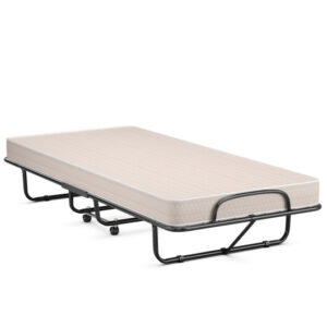 Rollaway Guest Bed with Sturdy Steel Frame and Memory Foam Mattress Made in Italy-Beige - Color: Beige