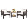 3 Pieces Patio Rattan Furniture Set with Acacia Wood Tabletop - Color: Off White