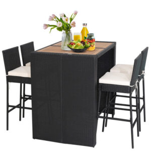 5 Pieces Patio Acacia Wood Dining Set - Color: Black