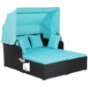Patio Rattan Daybed with Retractable Canopy and Side Tables-Turquoise - Color: Turquoise