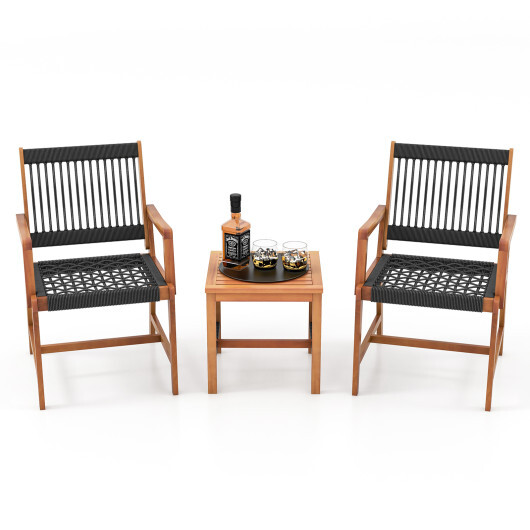 3 Pieces Acacia Wood Patio Furniture Set with Armchairs Coffee Table - Color: Multicolor