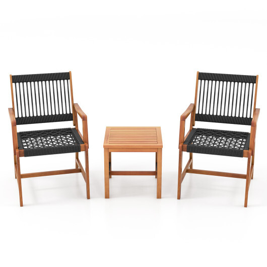 3 Pieces Acacia Wood Patio Furniture Set with Armchairs Coffee Table - Color: Multicolor - Image 5