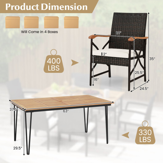 7 Pieces Outdoor Dining Furniture Set for Porch Backyard Garden Poolside - Image 3
