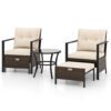 4 Piece Outdoor Furniture Set with Glass Topped Coffee Table-White - Color: White