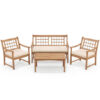 4 Piece Wood Patio Furniture with Armchairs Loveseat and Coffee Table-Off White - Color: Off White