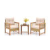 3 Pieces Patio Furniture Set with Acacia Wood Frame Cushions-Brown - Color: Brown