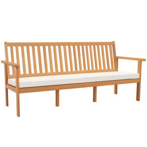 Outdoor 3-Seat Wood Bench with Seat Cushion and Slatted Seat-White - Color: White