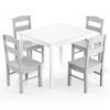 Kids 5 Pieces Table and Chair Set Wooden Children Activity Playroom Furniture Gift-White - Color: White