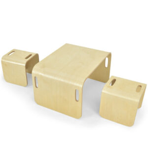 3 Pieces Kids Wooden Table and Chair Set - Color: Natural