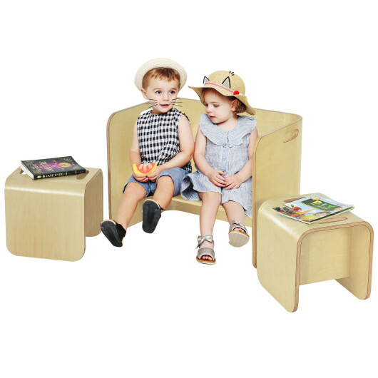 3 Pieces Kids Wooden Table and Chair Set - Color: Natural - Image 4