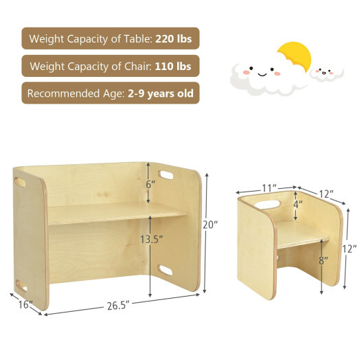 3 Pieces Kids Wooden Table and Chair Set - Color: Natural - Image 5