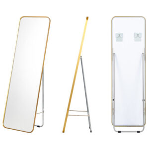Full Length Wall Mounted Body Mirror with Free Standing Stand-Golden - Color: Golden
