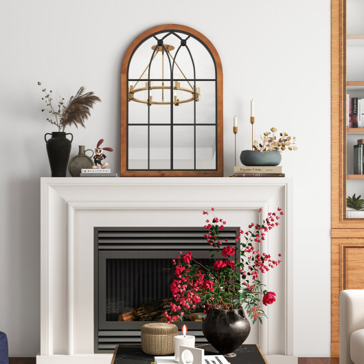 Arched Window Finished Mirror with Back Board-Natural - Color: Natural - Image 3