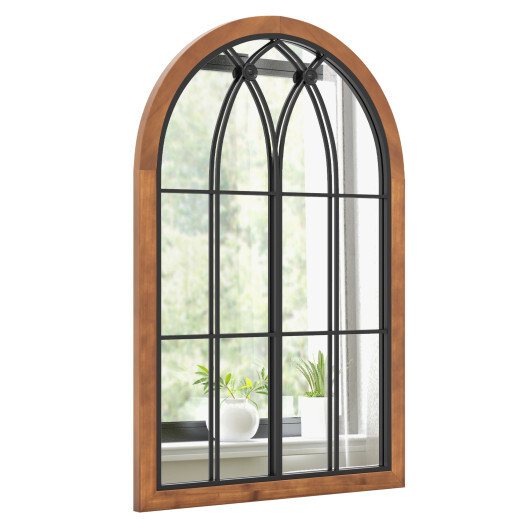 Arched Window Finished Mirror with Back Board-Natural - Color: Natural - Image 4