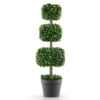35 Inch Artificial Boxwood Topiary Ball Tree with Cement-filled Pot-Green - Color: Green