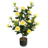 38 Inch Artificial Camellia Tree Faux Flower Plant in Cement Pot-Yellow - Color: Yellow