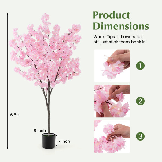 6.5 FT Tall Artificial Cherry Blossom Tree with 1170 Pink Flowers - Image 4