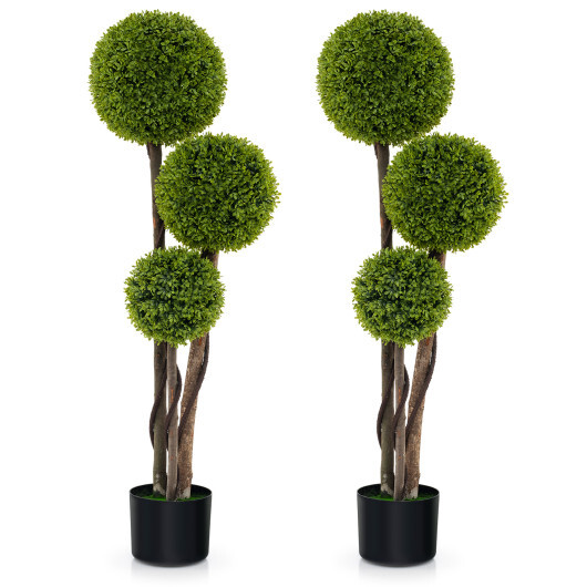 4 FT Artificial Boxwood Topiary Ball Tree in Weighted Pot with Triple Ball - Color: Green - Image 4