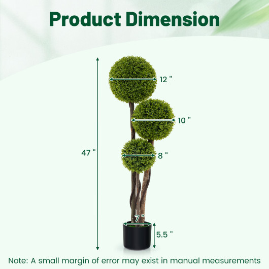 4 FT Artificial Boxwood Topiary Ball Tree in Weighted Pot with Triple Ball - Color: Green - Image 5