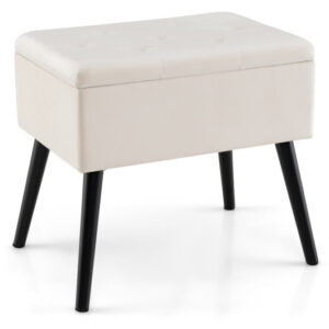 Velvet Storage Ottoman with Solid Wood Legs for Living Room Bedroom-Beige - Color: Beige